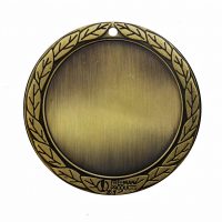 a gold medal with a wreath pattern around the edge