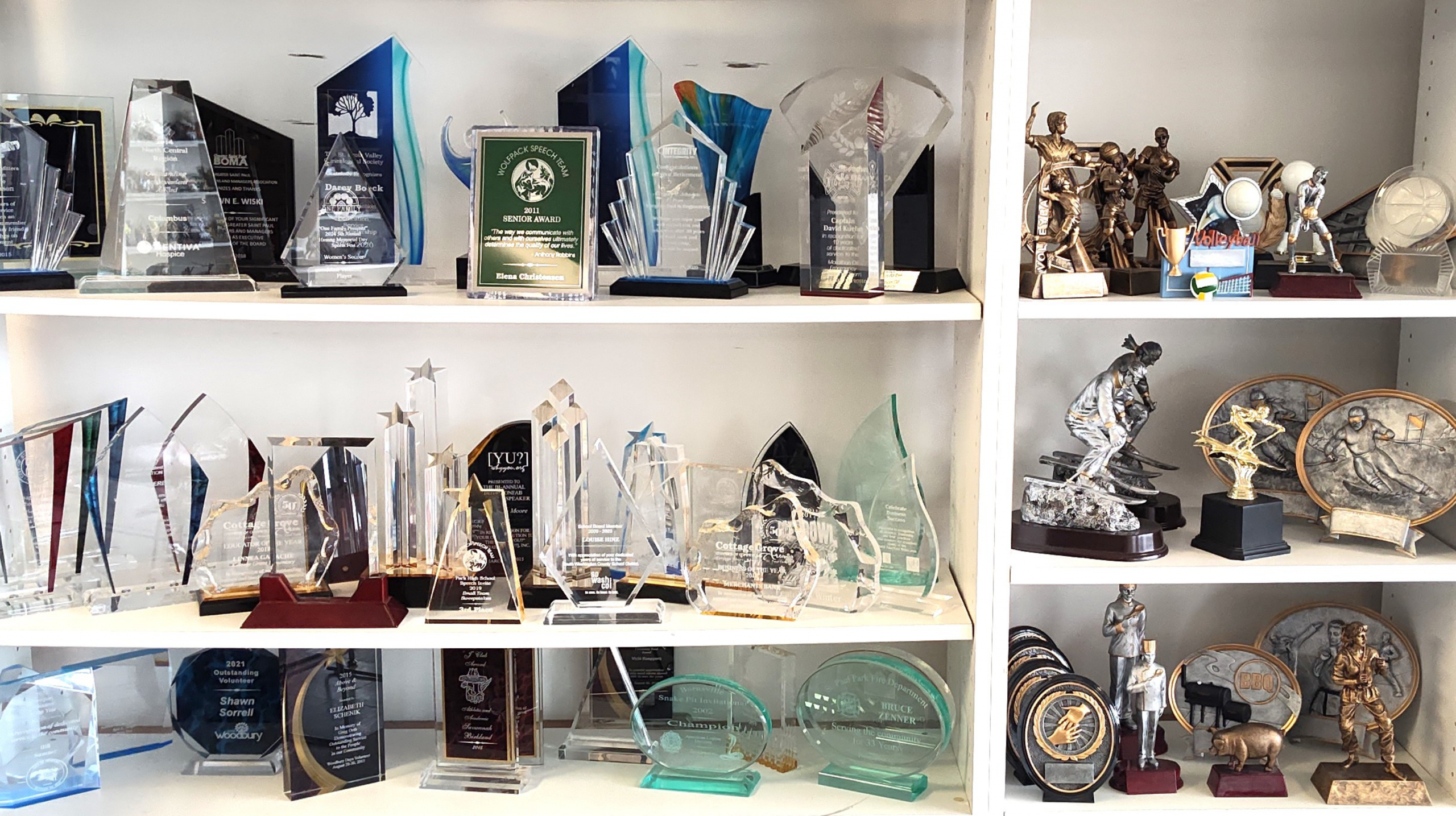 a display of acrylic awards