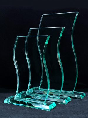 Three wavy rectangle glass awards from Awards By Hammond